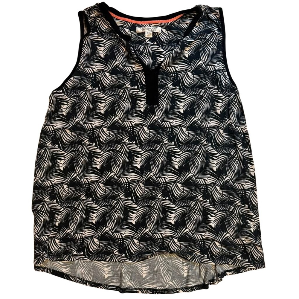 Company Ellen Tracy Black White Palm Leaf Print Sleeveless Top XL Tank High Low